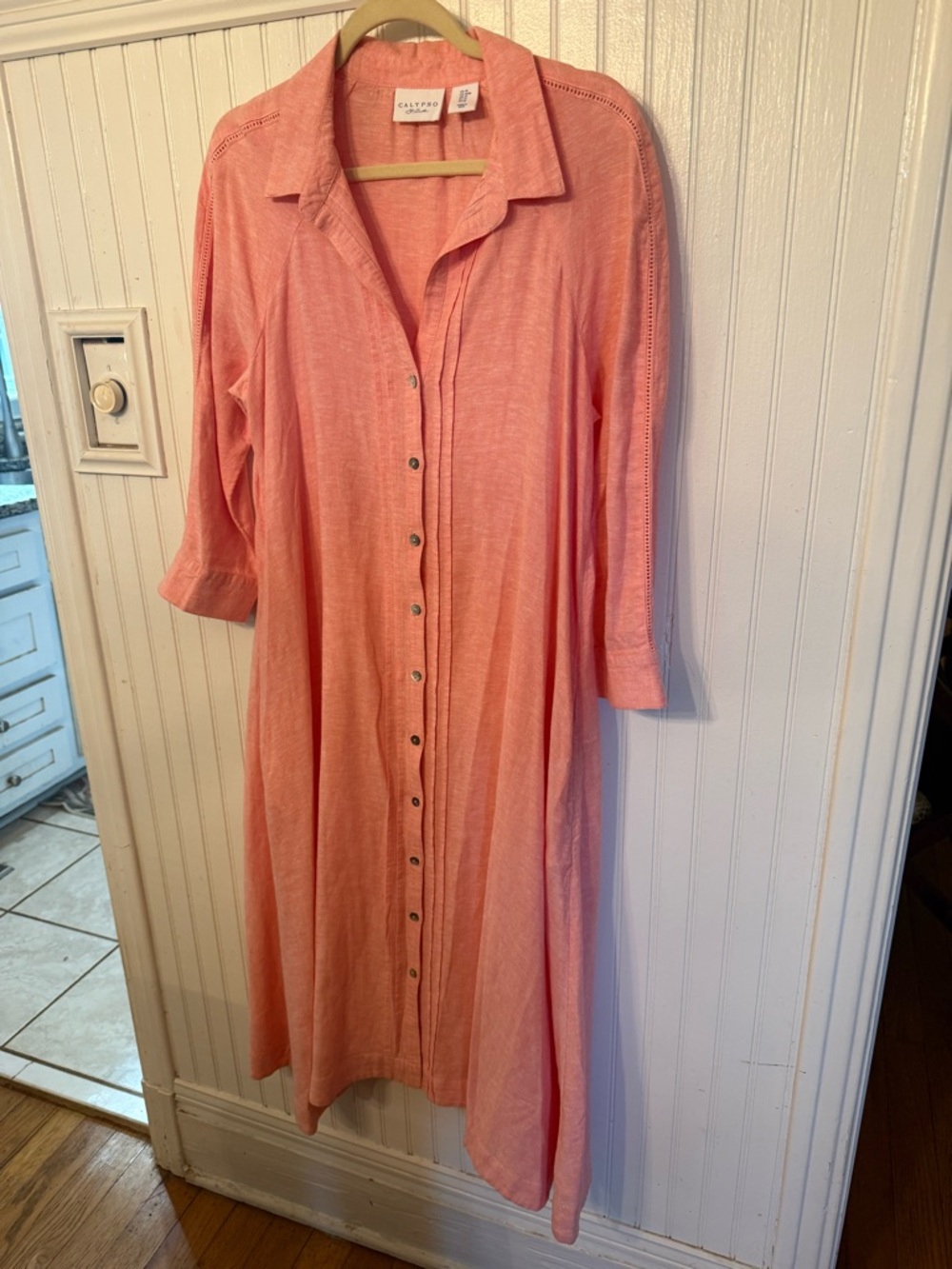 Calypso St Barth Button down Linen Coral Medium Shirt Maxi Dress